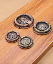 Load image into Gallery viewer, Vintage Style Antique Bronze & Copper Drawer Knobs | Ring Drop Handles for Kitchen, Dresser & Cabinet Furniture Pulls