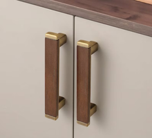 Load image into Gallery viewer, Black Walnut Drawer Pulls & Antique Bronze Cabinet Knobs | Wooden Handles for Kitchen & Dresser