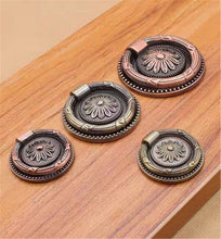 Load image into Gallery viewer, Vintage Style Antique Bronze & Copper Drawer Knobs | Ring Drop Handles for Kitchen, Dresser & Cabinet Furniture Pulls