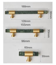 Load image into Gallery viewer, Green & White Marble Brass Kitchen Cabinet Pulls | Luxury Decor Dresser & Closet Handles, Drawer Knobs, Hardware