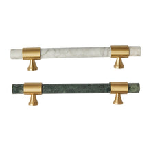 Load image into Gallery viewer, Green & White Marble Brass Kitchen Cabinet Pulls | Luxury Decor Dresser & Closet Handles, Drawer Knobs, Hardware
