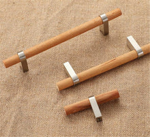 Load image into Gallery viewer, 3.0"-5" Beech Wood Black T Bar Pulls, Knobs & Handles | Cabinet, Closet, Wardrobe, Dresser & Drawer Hardware
