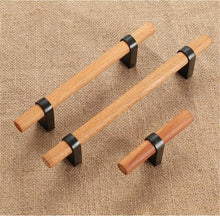 Load image into Gallery viewer, 3.0"-5" Beech Wood Black T Bar Pulls, Knobs & Handles | Cabinet, Closet, Wardrobe, Dresser & Drawer Hardware