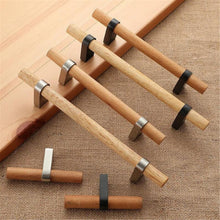 Load image into Gallery viewer, 3.0"-5" Beech Wood Black T Bar Pulls, Knobs & Handles | Cabinet, Closet, Wardrobe, Dresser & Drawer Hardware