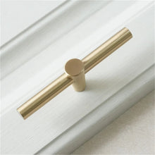 Load image into Gallery viewer, T Bar Brushed Brass Knobs, Pulls & Handles | Cabinet, Drawer, Dresser, Kitchen, Wardrobe & Closet Hardware