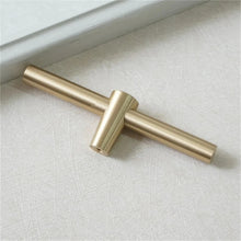 Load image into Gallery viewer, T Bar Brushed Brass Knobs, Pulls & Handles | Cabinet, Drawer, Dresser, Kitchen, Wardrobe & Closet Hardware