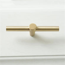 Load image into Gallery viewer, T Bar Brushed Brass Knobs, Pulls & Handles | Cabinet, Drawer, Dresser, Kitchen, Wardrobe & Closet Hardware