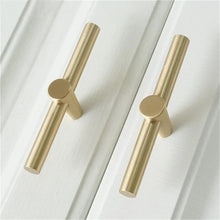 Load image into Gallery viewer, T Bar Brushed Brass Knobs, Pulls & Handles | Cabinet, Drawer, Dresser, Kitchen, Wardrobe & Closet Hardware