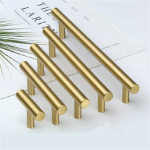 Load image into Gallery viewer, 2.5", 3.78", 5", 6.3", 8.8" & 12.6" Solid Brass Gold T Bar Cabinet Handles | Drawer Pulls for Dresser, Kitchen Cupboard & Knobs