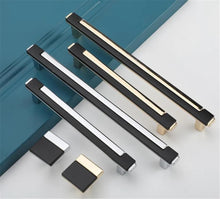 Load image into Gallery viewer, 3.78", 5", 7.55" Black, Chrome & Gold Modern Cabinet Pulls | Dresser & Drawer Knobs, Kitchen Handles & Hardware