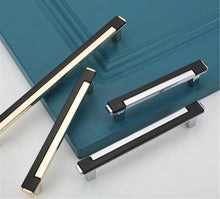Load image into Gallery viewer, 3.78", 5", 7.55" Black, Chrome & Gold Modern Cabinet Pulls | Dresser & Drawer Knobs, Kitchen Handles & Hardware