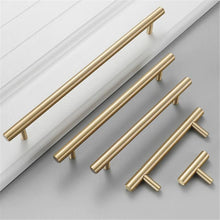 Load image into Gallery viewer, 2.5", 3.78", 5", 6.3", 8.8" & 12.6" Solid Brass Gold T Bar Cabinet Handles | Drawer Pulls for Dresser, Kitchen Cupboard & Knobs