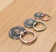 Load image into Gallery viewer, Vintage Style Antique Bronze & Copper Drawer Knobs | Ring Drop Handles for Kitchen, Dresser & Cabinet Furniture Pulls