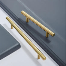 Load image into Gallery viewer, 2.5", 3.78", 5", 6.3", 8.8" & 12.6" Solid Brass Gold T Bar Cabinet Handles | Drawer Pulls for Dresser, Kitchen Cupboard & Knobs
