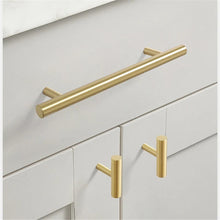 Load image into Gallery viewer, 2.5", 3.78", 5", 6.3", 8.8" & 12.6" Solid Brass Gold T Bar Cabinet Handles | Drawer Pulls for Dresser, Kitchen Cupboard & Knobs