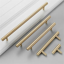 Load image into Gallery viewer, 2.5", 3.78", 5", 6.3", 8.8" & 12.6" Solid Brass Gold T Bar Cabinet Handles | Drawer Pulls for Dresser, Kitchen Cupboard & Knobs