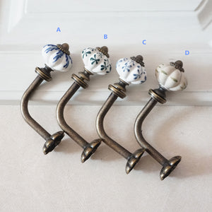 Vintage Cast Iron & Ceramic Pumpkin Wall Hooks | Decorative Coat Hooks | DIY Decor