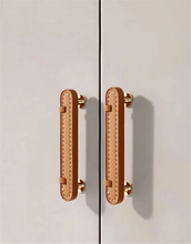 Load image into Gallery viewer, 3.78&quot;, 5&quot; Leather Drawer Pulls | Khaki White Black Knobs, Cabinet Door &amp; Dresser Handles, Kitchen Hardware
