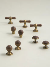 Load image into Gallery viewer, Solid Wood Brass Cabinet Knobs, Round Ball Walnut Antique Bronze Small Handles for Furniture Cabinets Drawers
