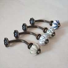 Load image into Gallery viewer, Vintage Cast Iron &amp; Ceramic Pumpkin Wall Hooks | Decorative Coat Hooks | DIY Decor
