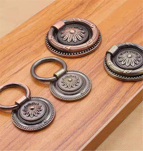 Vintage Style Antique Bronze & Copper Drawer Knobs | Ring Drop Handles for Kitchen, Dresser & Cabinet Furniture Pulls
