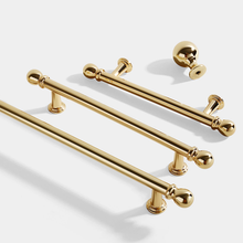 Load image into Gallery viewer, 3.78&quot;, 5&quot;, 7.55&quot; Brushed Brass &amp; Shiny Gold Knobs &amp; Pulls | Cabinet, Dresser, Drawer &amp; Kitchen Cupboard Handles
