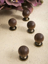 Load image into Gallery viewer, Mid-Century Walnut Ball Brass Cabinet Knob, Round Single Hole Drawer Pull for Wardrobe and Furniture
