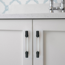 Load image into Gallery viewer, Brushed Nickel Kitchen Handles | Clear Acrylic &amp; Black Wardrobe Pulls, Cabinet &amp; Drawer Knobs, Hardware
