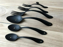 Load image into Gallery viewer, Spoon &amp; Fork Kitchen Handles | Unique Antique Black Drawer Pulls, Rustic Cottage Cupboard Knobs, Vintage Kitchen Hardware
