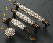 Load image into Gallery viewer, 3.78&quot;, 5&quot; (96, 128mm) Ceramic Drawer Pulls | Rural Chic Brown, White &amp; Brass/Bronze Vintage Kitchen &amp; Cabinet Handles, Dresser Knobs
