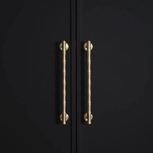 Load image into Gallery viewer, 3.78&quot;, 5&quot;, 6.3&quot;, 8.8&quot; Solid Brass &amp; Bamboo Cabinet Door Handles | Brushed Brass Drawer Pulls, Unique Dresser Knobs, Closet Wardrobe Handles
