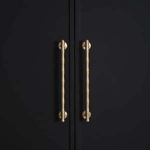 3.78", 5", 6.3", 8.8" Solid Brass & Bamboo Cabinet Door Handles | Brushed Brass Drawer Pulls, Unique Dresser Knobs, Closet Wardrobe Handles