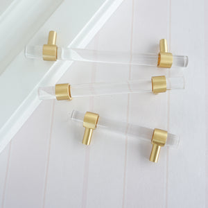 2.5"-10" Acrylic & Brass Clear/Crystal Pulls, Knobs & Handles | Drawer, Dresser, Cabinet & Bathroom Hardware