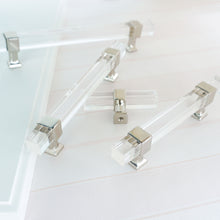 Load image into Gallery viewer, Square Silver Clear Acrylic Pulls, Knobs &amp; Handles | Cabinet, Drawer, Dresser &amp; Bathroom Hardware
