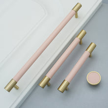 Load image into Gallery viewer, 3.78&quot;-8.8&quot; Pink Cowhide &amp; Brass Pulls, Knobs &amp; Handles | Cabinet, Dresser, Drawer, Kitchen &amp; Wardrobe Hardware
