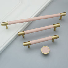 Load image into Gallery viewer, 3.78&quot;-8.8&quot; Pink Cowhide &amp; Brass Pulls, Knobs &amp; Handles | Cabinet, Dresser, Drawer, Kitchen &amp; Wardrobe Hardware

