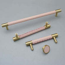 Load image into Gallery viewer, 3.78&quot;-8.8&quot; Pink Cowhide &amp; Brass Pulls, Knobs &amp; Handles | Cabinet, Dresser, Drawer, Kitchen &amp; Wardrobe Hardware
