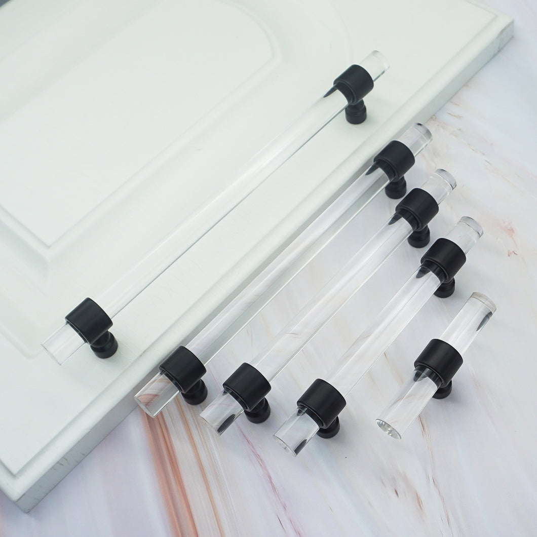 Custom Black & Clear Acrylic Cabinet Door Handles | Kitchen & Bathroom Drawer Pulls, Dresser Knobs