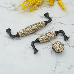 3.78"-5.0" (96mm) Ceramic & Brass Pulls, Knobs & Handles | Brown White, Vintage Rural Chic | Kitchen, Cabinet, Drawer & Dresser Hardware
