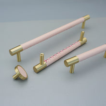 Load image into Gallery viewer, 3.78&quot;-8.8&quot; Pink Cowhide &amp; Brass Pulls, Knobs &amp; Handles | Cabinet, Dresser, Drawer, Kitchen &amp; Wardrobe Hardware
