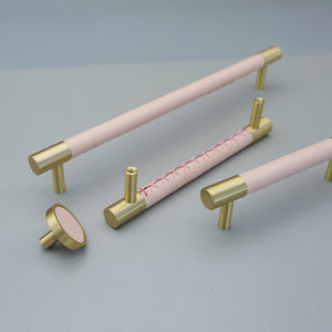 3.78"-8.8" Pink Cowhide & Brass Pulls, Knobs & Handles | Cabinet, Dresser, Drawer, Kitchen & Wardrobe Hardware