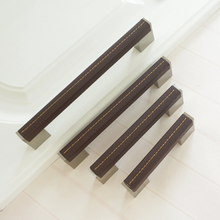 Load image into Gallery viewer, 3.78&quot;-10&quot; Black Leather &amp; Dark Brown Handles, Pulls &amp; Knobs | Cabinet, Drawer &amp; Cupboard Hardware
