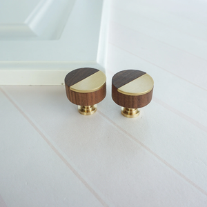 Modern Wood & Brass Cabinet Door & Drawer Knobs | Small Knobs, Furniture Handles, Cabinet Pulls