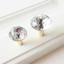 Load image into Gallery viewer, Gold Clear Glass &amp; Crystal Drawer Knobs | Rhinestone Cabinet Door Handles with Back Plate | Dresser &amp; Furniture Hardware
