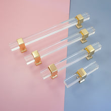 Load image into Gallery viewer, 2.5&quot;-10&quot; Square Gold Clear Acrylic Pulls, Knobs &amp; Handles | Drawer, Dresser, Cabinet &amp; Bathroom Hardware
