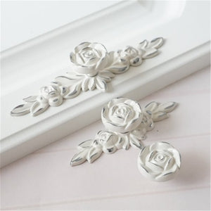Shabby Chic Rose Flower Plate & Knob Pulls | Cream Gold Dresser & Cabinet Handles, Drawer & Door Knobs, Furniture Hardware