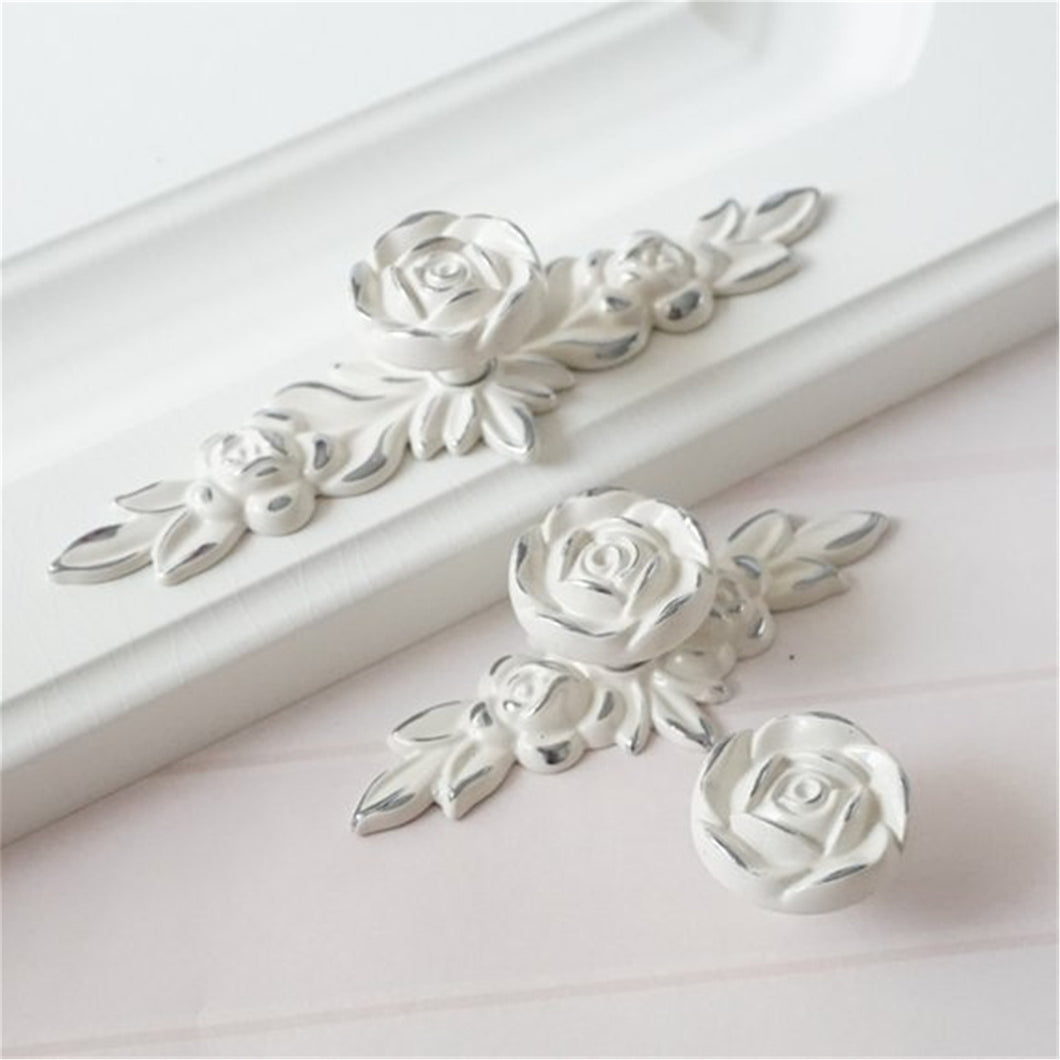 Shabby Chic Rose Flower Plate & Knob Pulls | Cream Gold Dresser & Cabinet Handles, Drawer & Door Knobs, Furniture Hardware