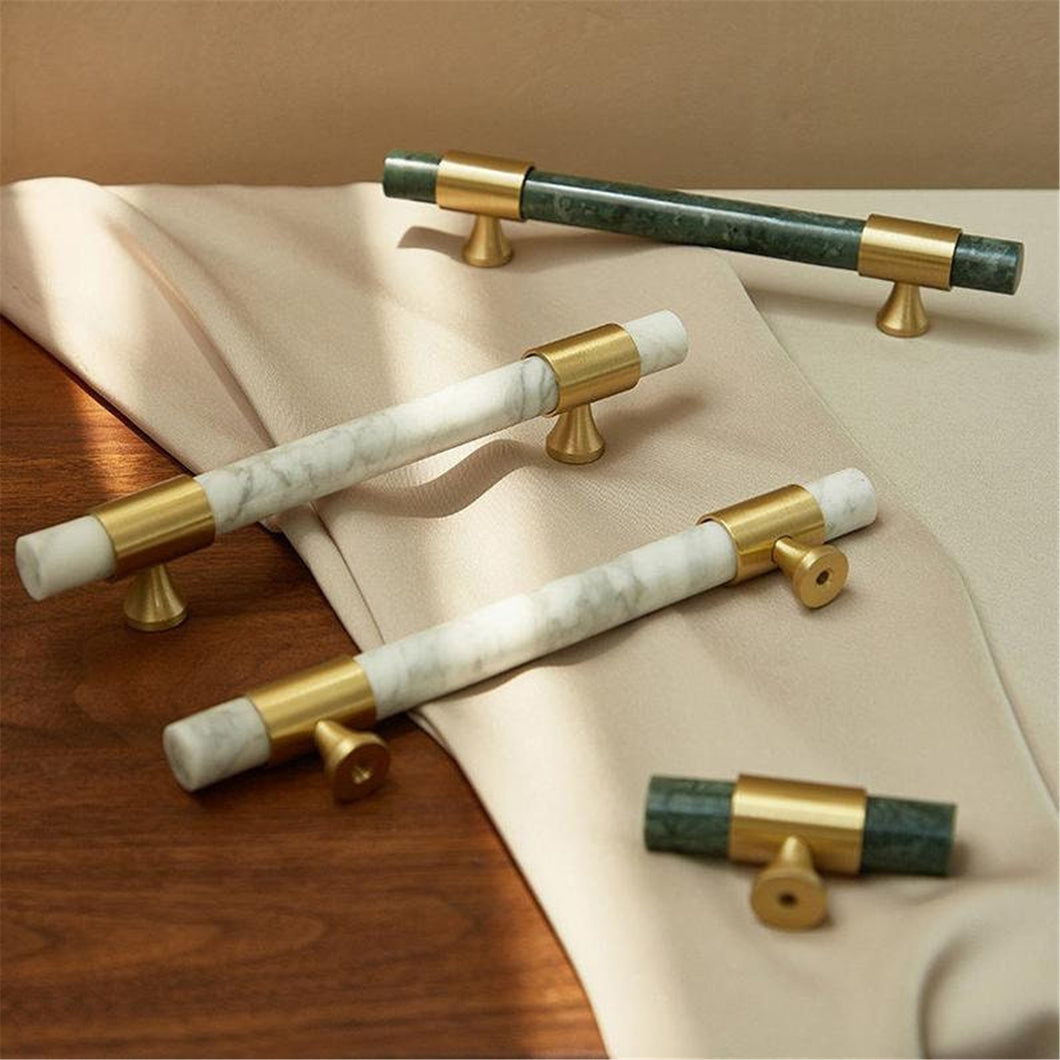 Green & White Marble Brass Kitchen Cabinet Pulls | Luxury Decor Dresser & Closet Handles, Drawer Knobs, Hardware