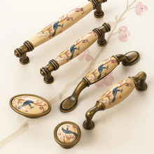 Load image into Gallery viewer, Vintage Ceramic Bird Inlay Cabinet Hardware - Antique Brass Knobs &amp; Pulls for Kitchen Cabinets
