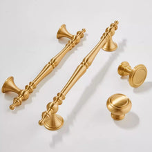 Load image into Gallery viewer, 3.78&quot;, 5&quot; &amp; 6.3&quot; Solid Brass Brushed Gold Drawer Knobs | Euro Cabinet Handles, Kitchen &amp; Dresser Pulls | Cabinet Hardware
